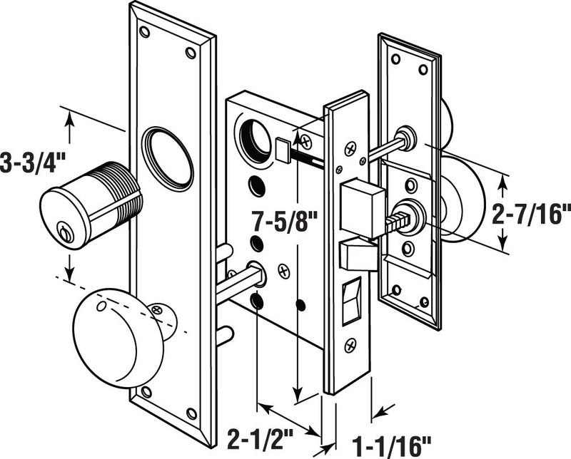 Segal SE 27590 Mortise Lock Set, Satin Nickel, Left Hand, 2-1/2 In. Backset, Surface (Single Pack) - Image 2